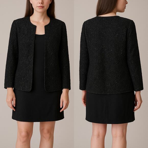 VTG Oleg Cassini Black Tie Beaded Sequin Evening Jacket 1X Elegant Formalwear - Picture 1 of 9